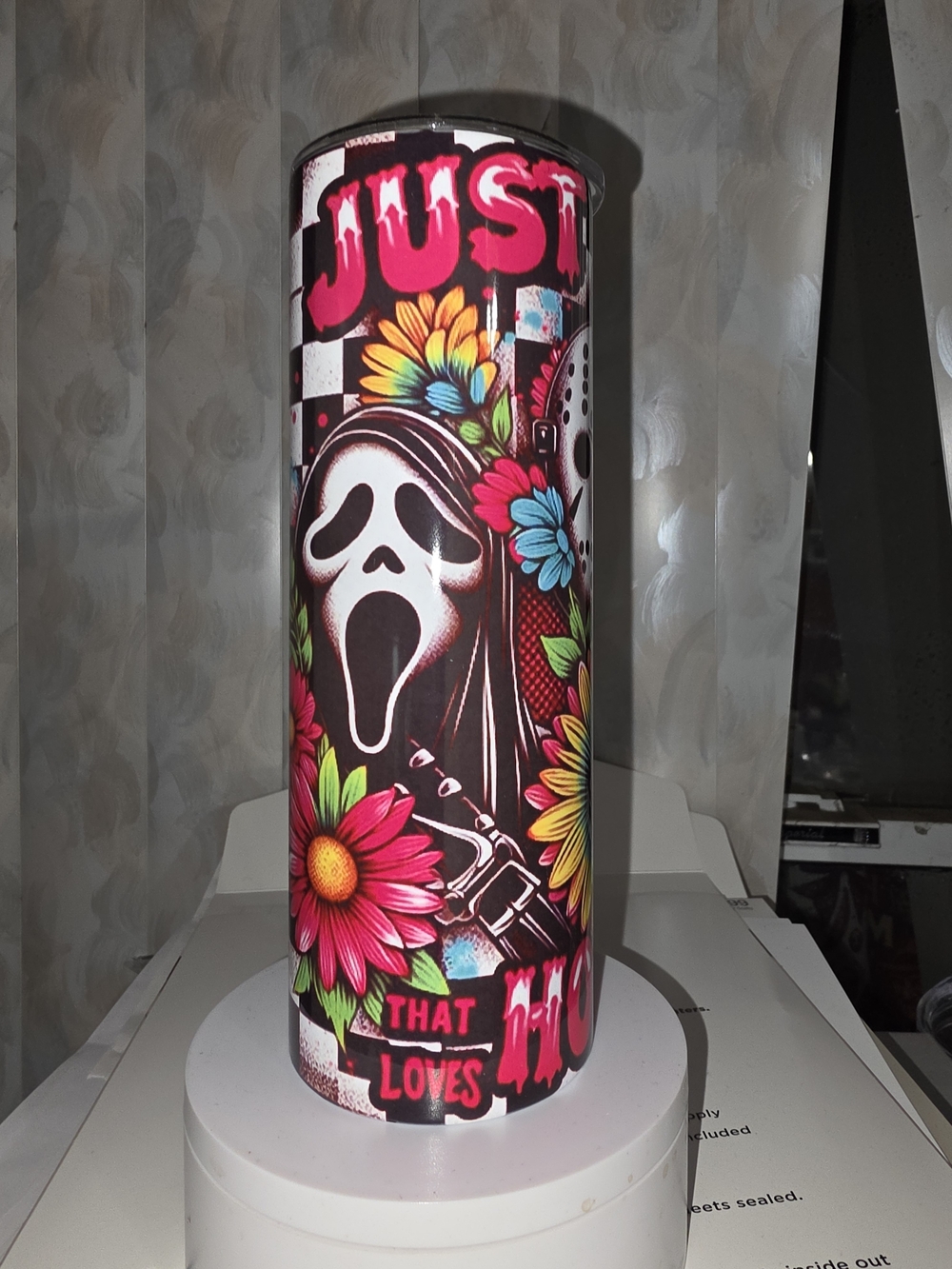 Stay Spooky 20 oz Tumbler – Ghostface & Jason Floral Design 